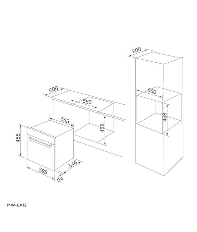 kích thước của Lò vi sóng kết hợp nướng Malloca MW-LX12