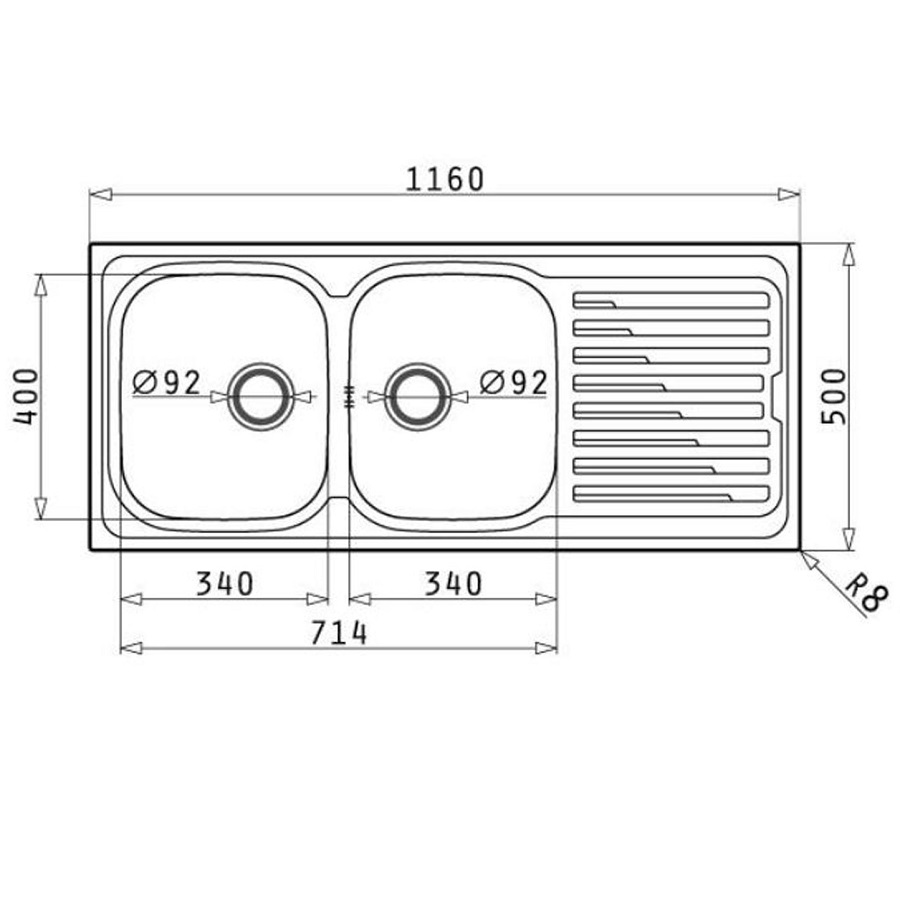 Kích thước chậu rửa bát inox BOSCH AMALTIA (116X50) 2B 1D (LANH) chau rua bat inox bosch amaltia 116x50 2b 1d lanh 1