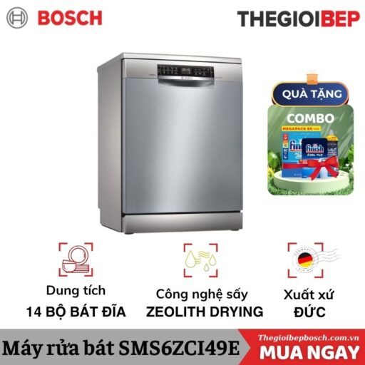 Máy rửa bát Bosch SMS6ZCI49E serie 6, độc lập