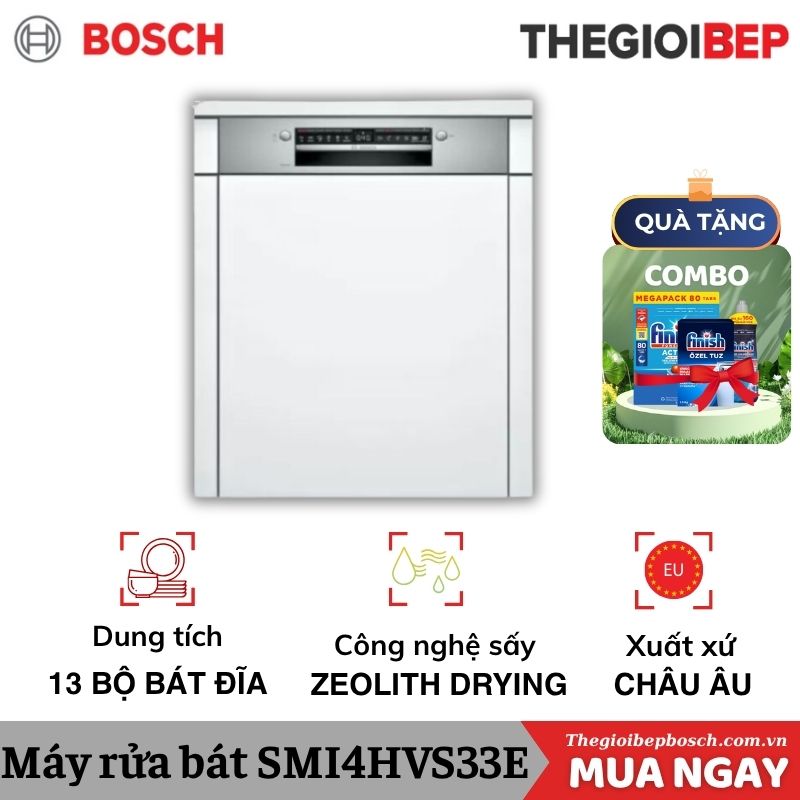 Máy rửa bát Bosch SMI4HVS33E serie 4, bán âm Máy rửa bát Bosch SMI4HVS33E serie 4, bán âm