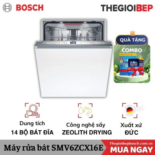 Máy rửa bát Bosch SMV6ZCX16E serie 6, âm tủ