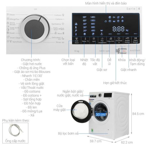 Máy giặt Bosch 9 kg WGA14400SG Serie 4 5 chi tiet may giat bosch 9 kg wga14400sg serie 4