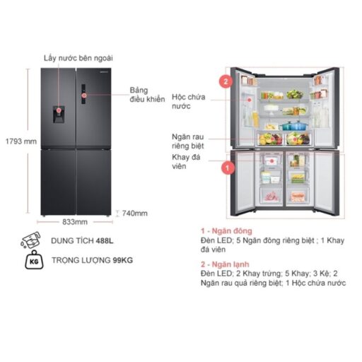 Tủ Lạnh 4 cánh Multi door 488 Lít Samsung RF48A4010B4/SV 1 kich thuoc tu lanh 4 canh multi door 488 lit samsung rf48a4010b4 sv