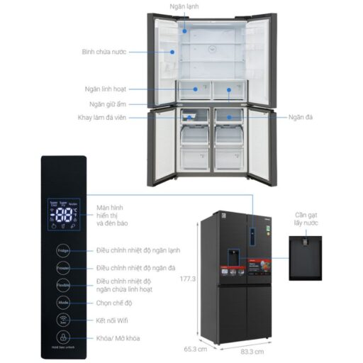 Tủ lạnh Toshiba Inverter 471 lít Multi Door GR-RF606WI-PMV(60)-AG 3 kich thuoc tu lanh toshiba inverter 471 lit multi door gr rf606wi pmv60 ag