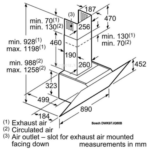 Kích thước Máy Hút Khói Khử Mùi Bosch DWK97JQ60B