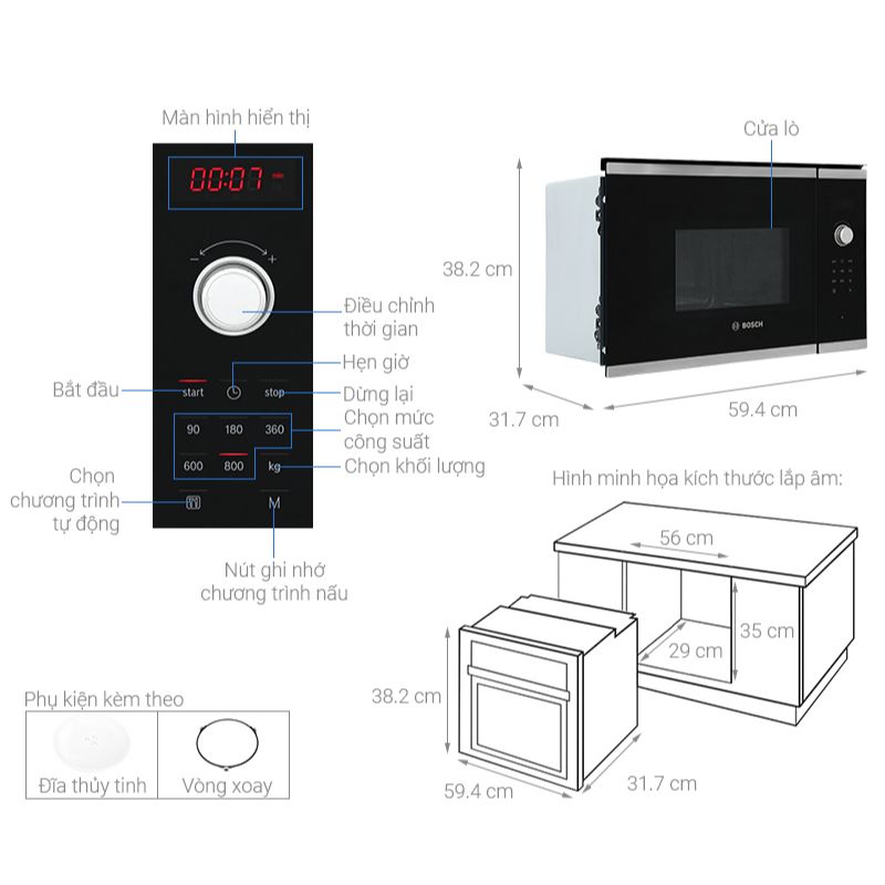 Kích thước lò vi sóng Bosch BFL523MS0B Kích thước lò vi sóng Bosch BFL523MS0B