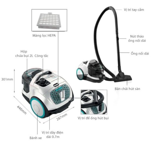 Máy hút bụi dạng hộp Bosch BGS21WHYG 4 kich thuoc may hut bui dang hop bosch bgs21whyg