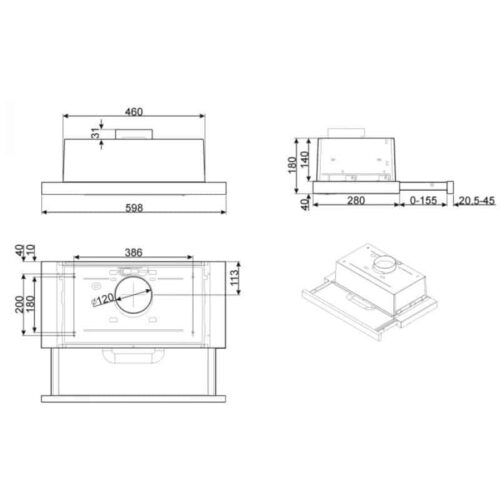 kích thước của máy hút mùi âm tủ Hafele Smeg KSET62E 536.84.832