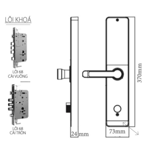 Kích thước khóa cửa thông minh Avolock AV-65-B