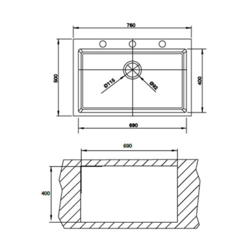 Chậu rửa chén bát Hafele HS G7650 565.84.381 6 kích thước của Chậu rửa chén bát Hafele HS G7650 565.84.381