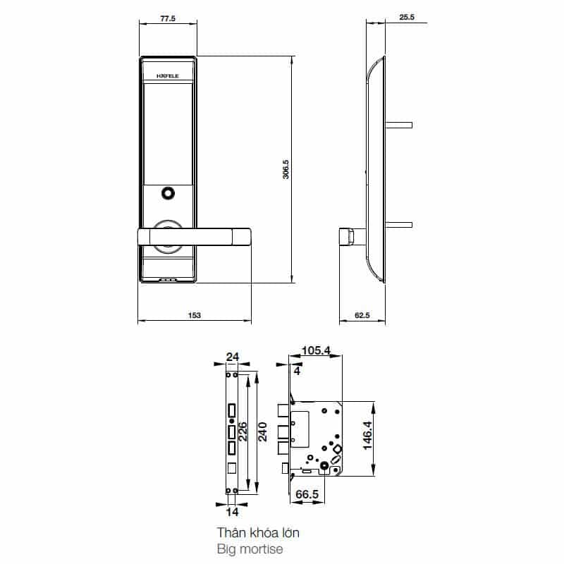 Kích thước Khóa cửa điện tử Hafele EL7900-TCB 912.05.647 Kích thước Khóa cửa điện tử Hafele EL7900-TCB 912.05.647