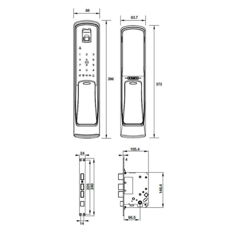 Kích thước Khóa cửa điện tử Hafele EL9500-TCS 912.05.353 Kích thước Khóa cửa điện tử Hafele EL9500-TCS 912.05.353