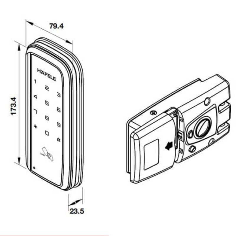 Kích thước Khóa cửa điện tử Hafele ER4200-TC 912.05.690 Kích thước của Khóa cửa điện tử Hafele ER4200-TC 912.05.690