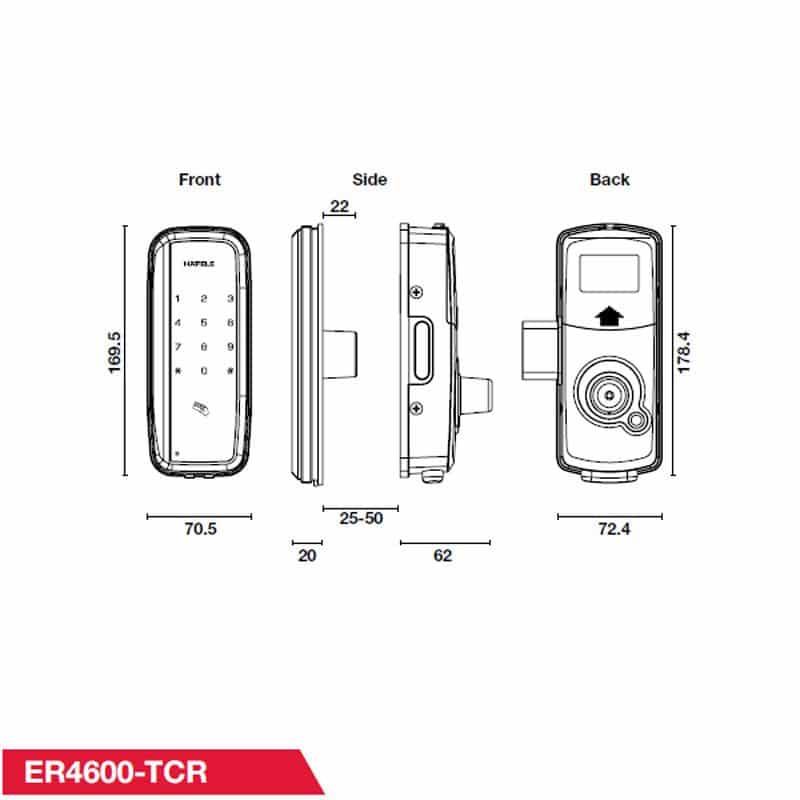 Kích thước Khóa cửa điện tử Hafele ER4600-TCR 912.05.721 Kích thước Khóa cửa điện tử Hafele ER4600-TCR 912.05.721