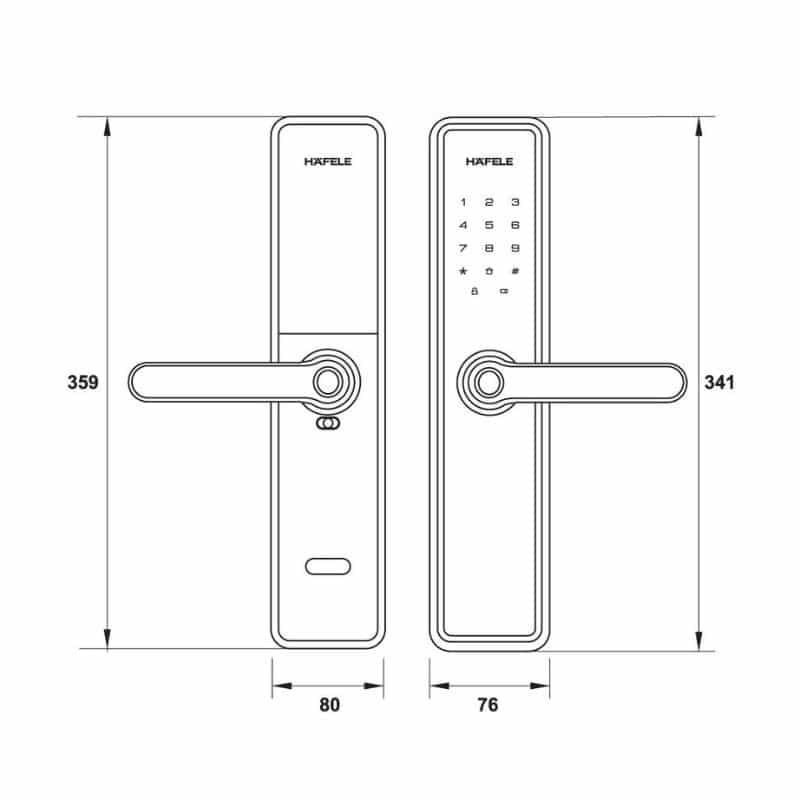 Kích thước Khóa điện tử Hafele DL7600 912.20.230 Kích thước Khóa điện tử Hafele DL7600 912.20.230