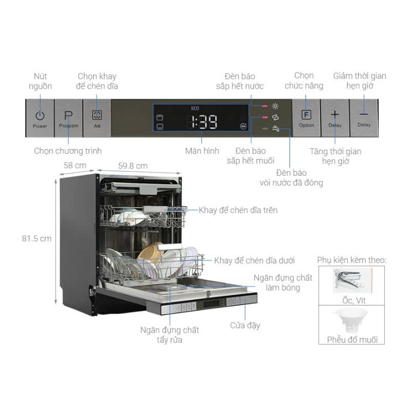 Thông số kỹ thuật của máy rửa chén bán âm Hafele HDW-SI60AB 538.21.320 Thông số kỹ thuật của máy rửa chén bán âm Hafele HDW-SI60AB 538.21.320