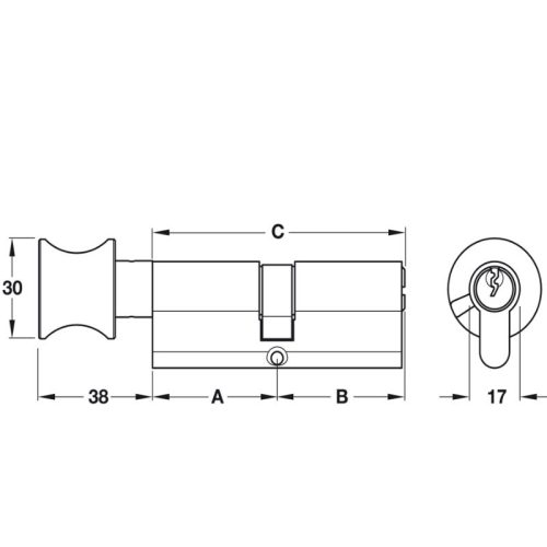 Kích thước ruột khóa 1 đầu chìa 1 đầu vặn Hafele 916.96.666, 65mm Đồng thau