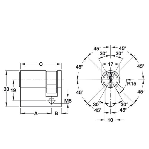Ruột khóa 1 đầu Hafele 916.00.604, 50.5mm Đồng thau 4 Kích thước ruột khóa 1 đầu Hafele 916.00.604, 50.5mm Đồng thau