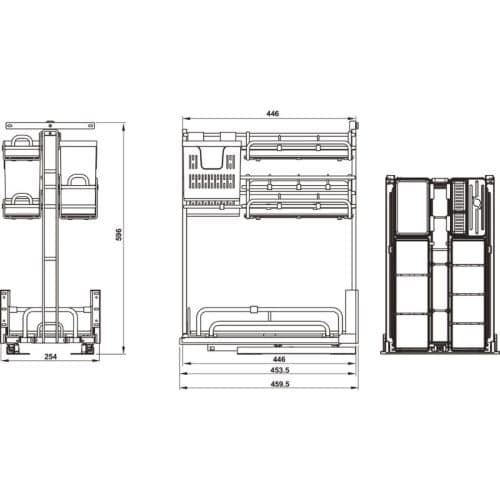 Kích thước bộ rổ gia vị dao thớt Hafele Omero 595.00.803 300mm