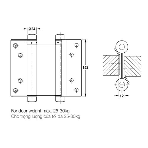 Bản lề cửa 2 chiều Hafele 927.97.030 4 Kích thước Bản lề cửa 2 chiều Hafele 927.97.030