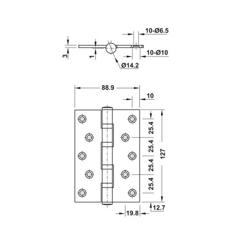 Kích thước Bản lề lá 4BB Hafele 926.25.505