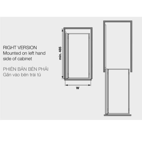 Bộ rổ kéo Comfort II 300mm phải Hafele 545.53.964 4 Kích Thước Hình Ảnh Bộ Rổ Kéo Comfort II 300mm Phải Hafele 545.53.964