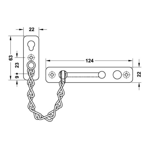 Kích thước chốt an toàn dạng xích Hafele DIY 489.71.561