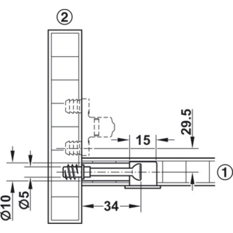 Kích thước chốt nối nhỏ ren 8.5mm Hafele 262.28.615 Kích thước chốt nối nhỏ ren 8.5mm Hafele 262.28.615