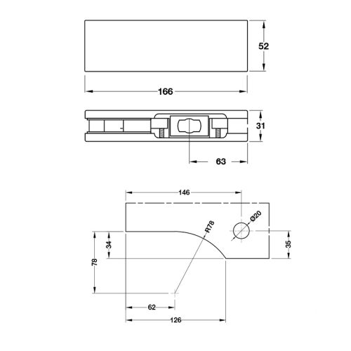 Kẹp kính dưới đen mờ Hafele 981.00.655 3 Kích thước Kẹp kính dưới đen mờ Hafele 981.00.655