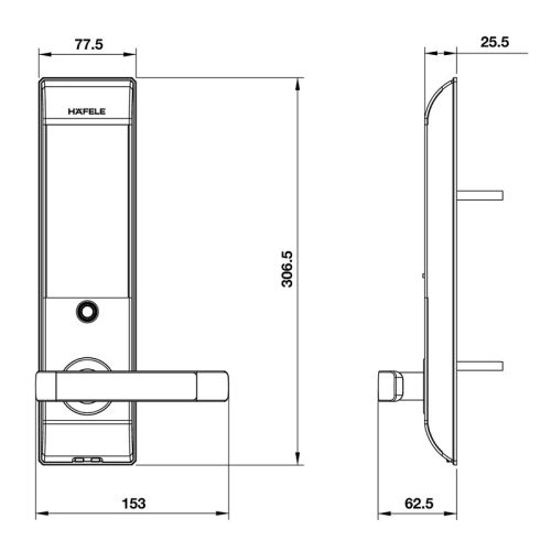 Kích thước Khóa thẻ từ Hafele EL7500-TC 912.20.552