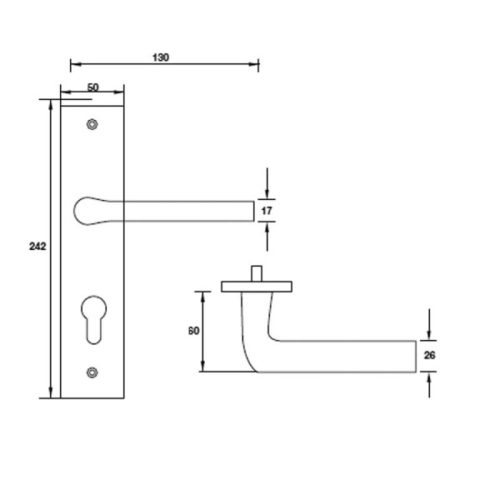 Tay nắm gạt đế dài C/C 72mm Hafele 903.98.464 3 Kích thước tay nắm gạt đế dài C/C 72mm Hafele 903.98.464