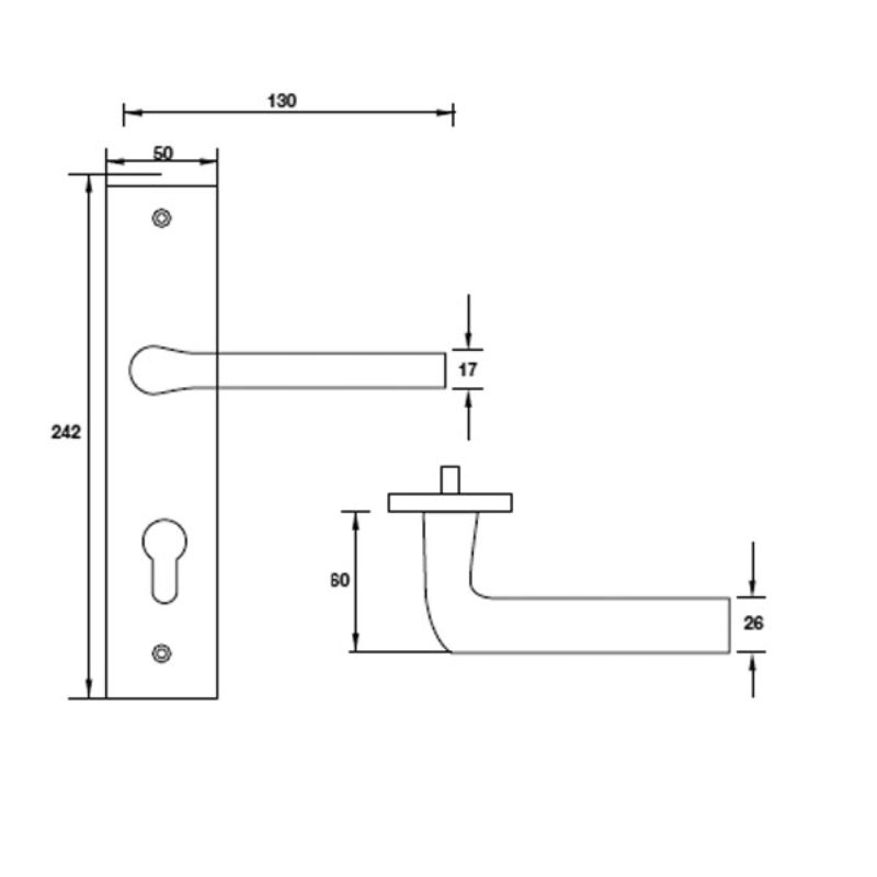 Kích thước tay nắm gạt đế dài C/C 72mm Hafele 903.98.464 Kích thước tay nắm gạt đế dài C/C 72mm Hafele 903.98.464