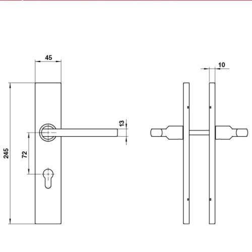 Tay nắm gạt đế dài C/C 72mm Hafele 903.99.819 3 Kích thước tay nắm gạt đế dài C/C 72mm Hafele 903.99.819
