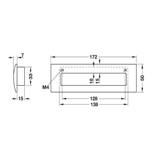 Kích thước tay nắm tủ âm 172mm Hafele 151.22.600