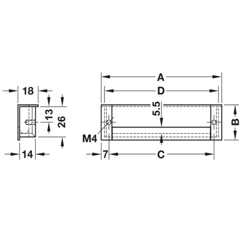 Kích thước tay nắm tủ âm 174mm Hafele 151.99.903