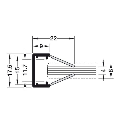 Thanh nhựa nẹp cạnh thủy tinh Hafele 833.74.733 3 Kích thước thanh nhựa nẹp cạnh thủy tinh Hafele 833.74.733