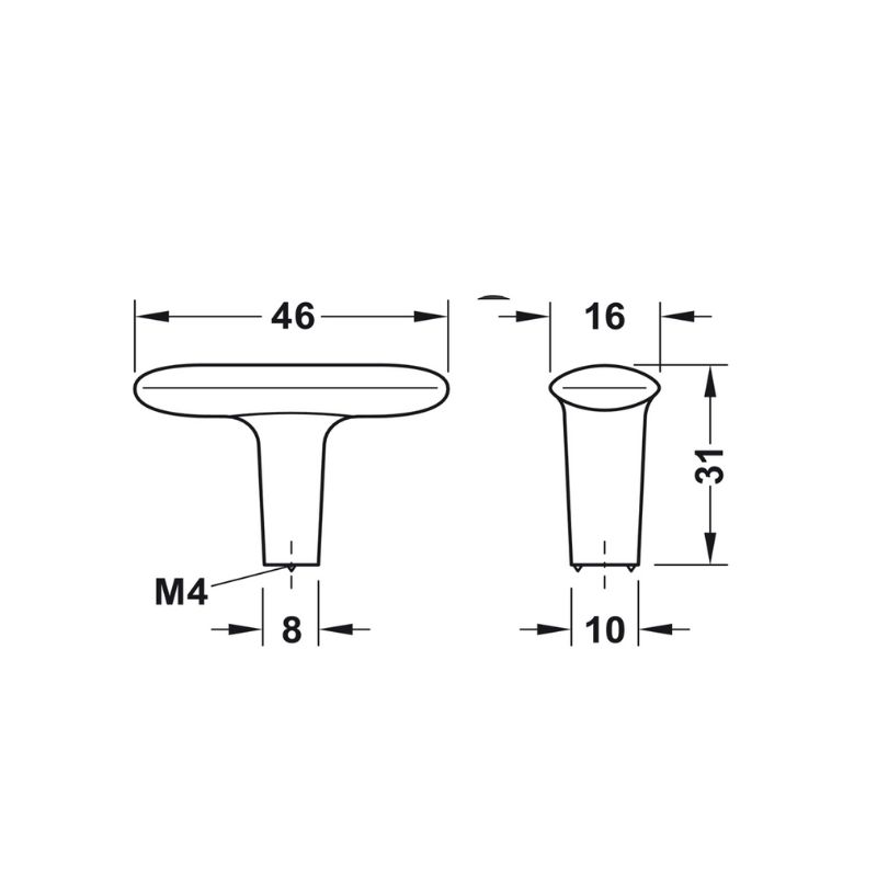 Thiết kế của quả nắm tủ 46mm Hafele H2140 106.70.122 Thiết kế của quả nắm tủ 46mm Hafele H2140 106.70.122