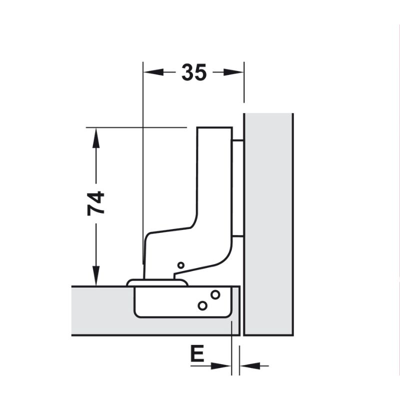 Kích thước bản lề lọt lòng không bật Metalla SM 110° Hafele 315.06.352 Kích thước bản lề lọt lòng không bật Metalla SM 110° Hafele 315.06.352