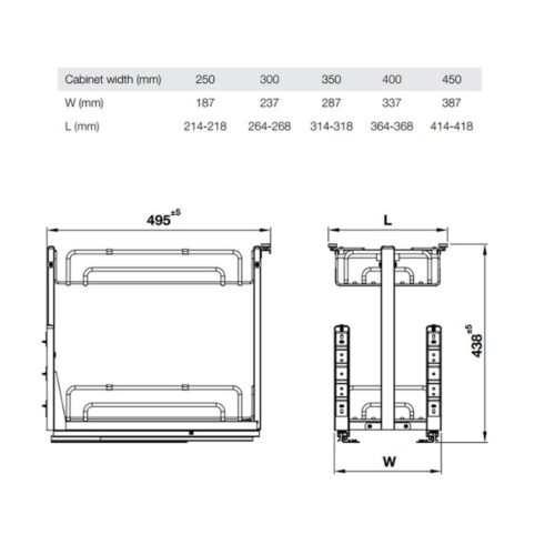 Giá gia vị Inox 304 Hafele Omero 547.10.062 250mm 4 Kích thước giá gia vị Inox 304 Hafele Omero 547.10.062 250mm