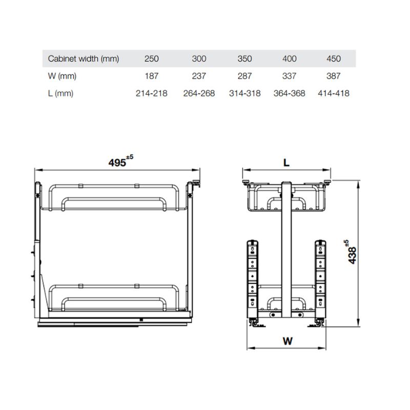 Kích thước giá gia vị Inox 304 Hafele Omero 547.10.062 250mm Kích thước giá gia vị Inox 304 Hafele Omero 547.10.062 250mm