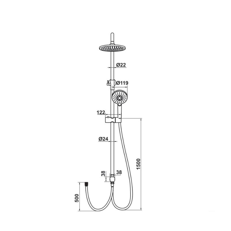 Thông số Chi tiết Tên sản phẩm Thanh sen kết hợp Hafele Eco 589.34.189 Thương hiệu Hafele Mã sản phẩm 589.34.189 Loại sản phẩm Thanh sen kết hợp Màu hoàn thiện Chrome bóng Sen đầu Ø200 mm Sen tay Ø119 mm, 3 chế độ Chất liệu thân sen Inox 304 Dây sen Inox 304, dài 1.5 m & 0.5 m Chức năng Chuyển đổi 2 chức năng Kiểu lắp đặt Gắn tường Lưu lượng nước Khoảng 13 lít/phút tại 3 bar Ứng dụng Phòng tắm / khu vệ sinh Thông số Chi tiết Tên sản phẩm Thanh sen kết hợp Hafele Eco 589.34.189 Thương hiệu Hafele Mã sản phẩm 589.34.189 Loại sản phẩm Thanh sen kết hợp Màu hoàn thiện Chrome bóng Sen đầu Ø200 mm Sen tay Ø119 mm, 3 chế độ Chất liệu thân sen Inox 304 Dây sen Inox 304, dài 1.5 m & 0.5 m Chức năng Chuyển đổi 2 chức năng Kiểu lắp đặt Gắn tường Lưu lượng nước Khoảng 13 lít/phút tại 3 bar Ứng dụng Phòng tắm / khu vệ sinh