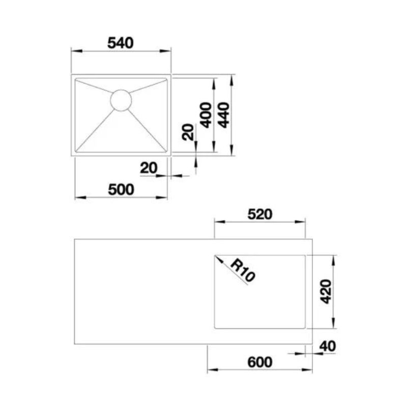 kích thước của Chậu rửa bát Hafele Quatrus R15 500-IU 570.27.159 kích thước của Chậu rửa bát Hafele Quatrus R15 500-IU 570.27.159