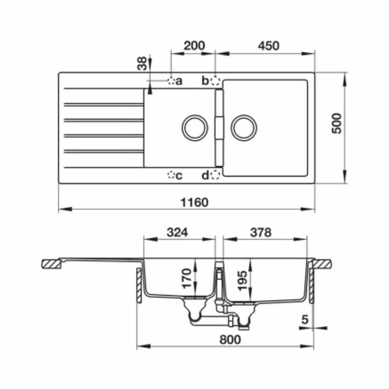 Kích thước Chậu rửa bát đá Hafele HS19-GED2S80 570.35.570 màu xám Chậu rửa bát đá Hafele HS19-GED2S80 570.35.570 màu xám