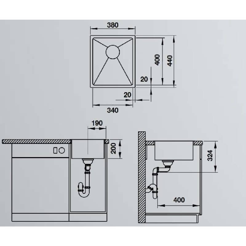 Kích thước Chậu rửa bát Hafele Quatrus R15 340-IU 570.27.149 Chậu rửa bát Hafele Quatrus R15 340-IU 570.27.149