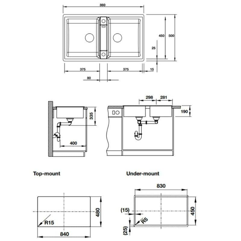 Kích thước Chậu rửa bát Hafele Blancozia 9 567.68.949 Chậu rửa bát Hafele Blancozia 9 567.68.949