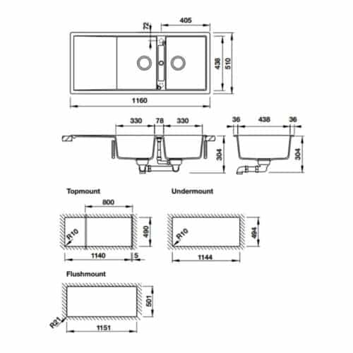 Chậu rửa bát Hafele HS20-GKD2S80 570.33.430 3 Chậu rửa bát Hafele HS20-GKD2S80 570.33.430