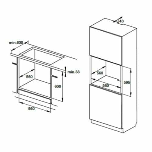 Lò nướng âm tủ Hafele HO-T60D 534.05.561 6 Kích thước lò nướng âm tủ Hafele HO-T60D 534.05.561