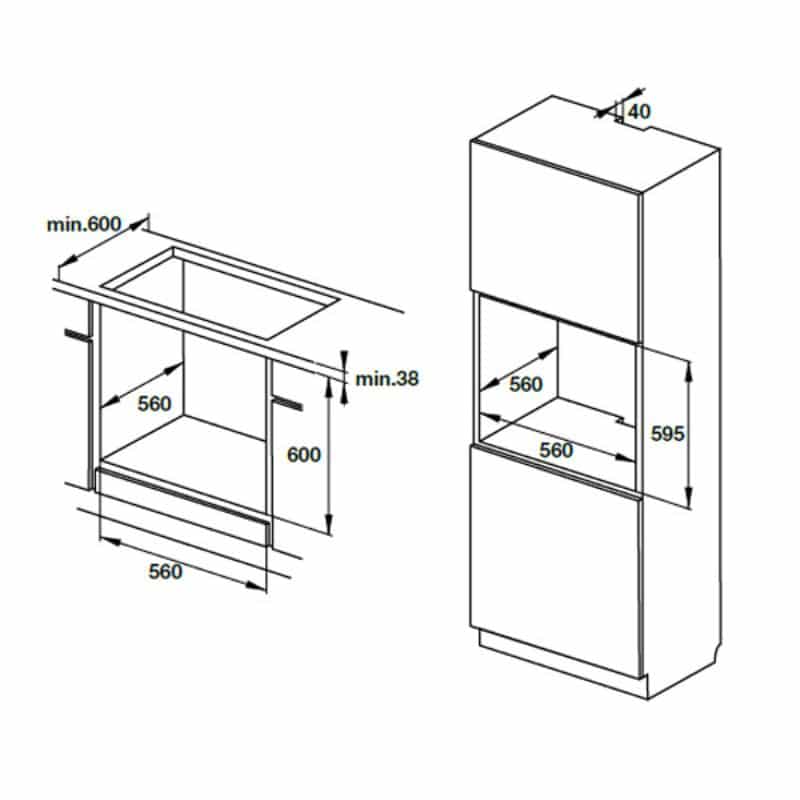 Kích thước lò nướng âm tủ Hafele HO-T60D 534.05.561 Kích thước lò nướng âm tủ Hafele HO-T60D 534.05.561