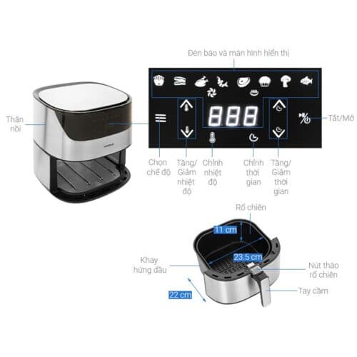 Nồi chiên không dầu 5L Hafele AF-T5A 535.43.712 5 Kích thước nồi chiên không dầu 5L Hafele AF-T5A 535.43.712