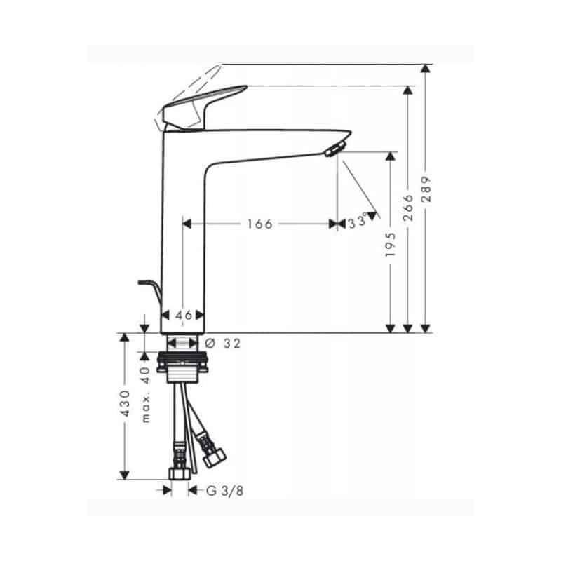 Kích thước Vòi lavabo Hafele Hansgrohe Logis 190 589.52.406 Vòi lavabo Hafele Hansgrohe Logis 190 589.52.406